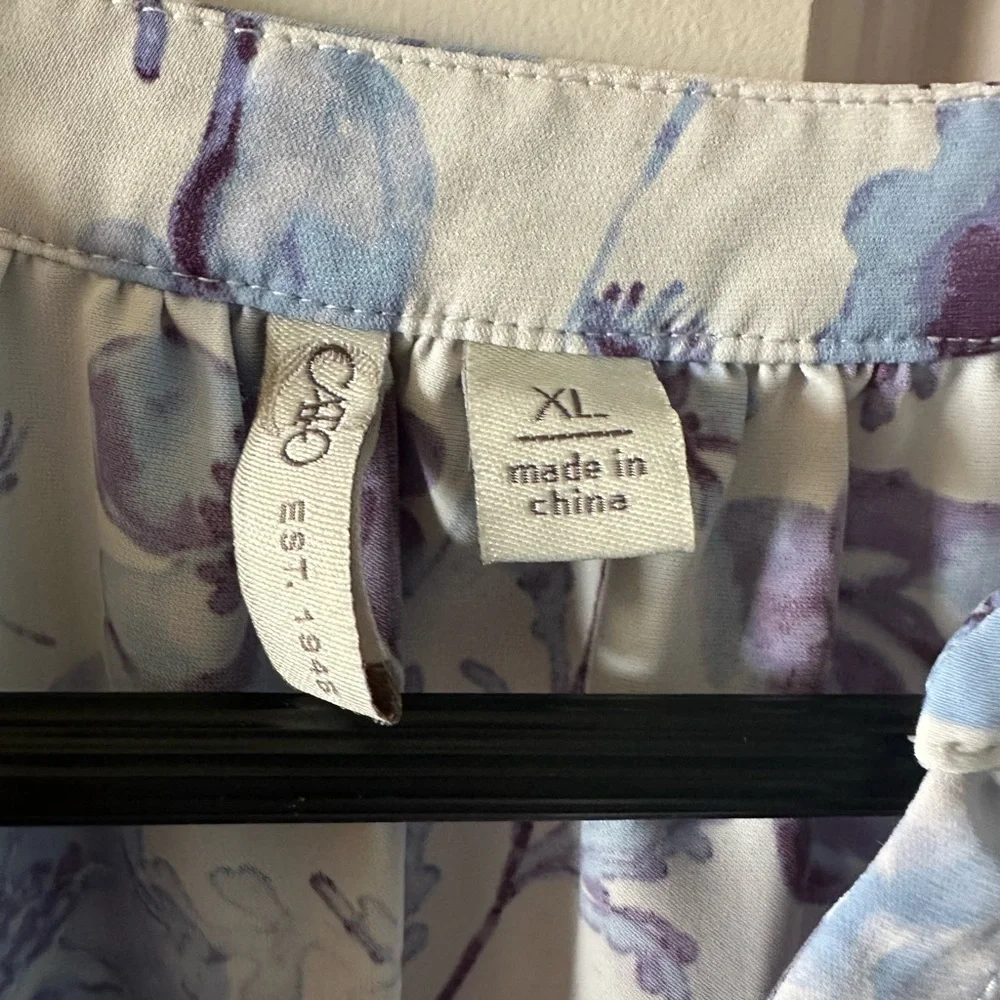 Cato Blue Floral Blouse Puff Sleeve V Neck Lightweight Top XL - Picture 4 of 6